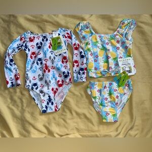 Lot of 2 Flap Happy Kids UV 50 NWT Girl Swimsuits Size 2